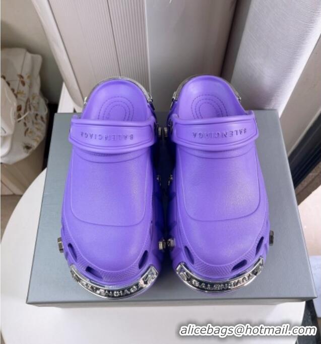 Best Price Balenciaga HardCrocs Rubber Platform Mules Purple 619010