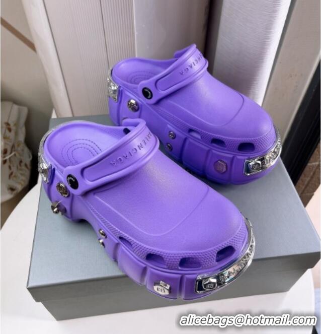 Best Price Balenciaga HardCrocs Rubber Platform Mules Purple 619010