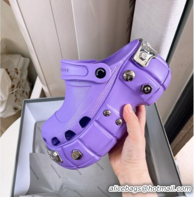 Best Price Balenciaga HardCrocs Rubber Platform Mules Purple 619010