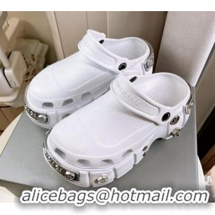 Sophisticated Balenciaga HardCrocs Rubber Platform Mules White 619012