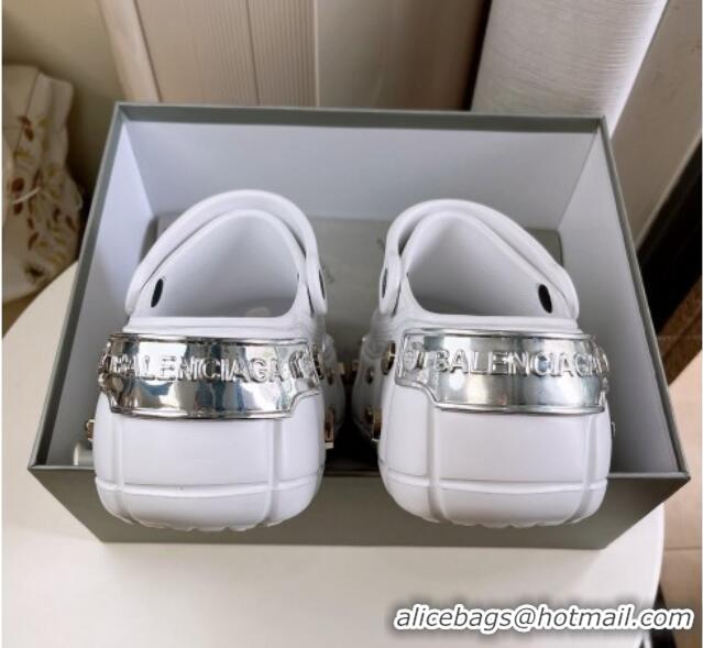 Sophisticated Balenciaga HardCrocs Rubber Platform Mules White 619012