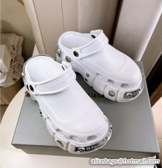 Sophisticated Balenciaga HardCrocs Rubber Platform Mules White 619012