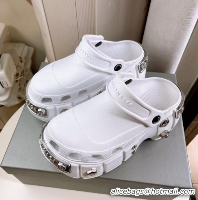 Sophisticated Balenciaga HardCrocs Rubber Platform Mules White 619012