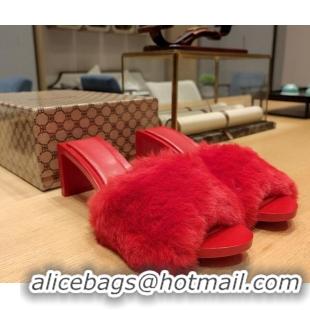 Cheap Price Balenciaga Furry Heel Slide Sandals 6.5cm Red 619014