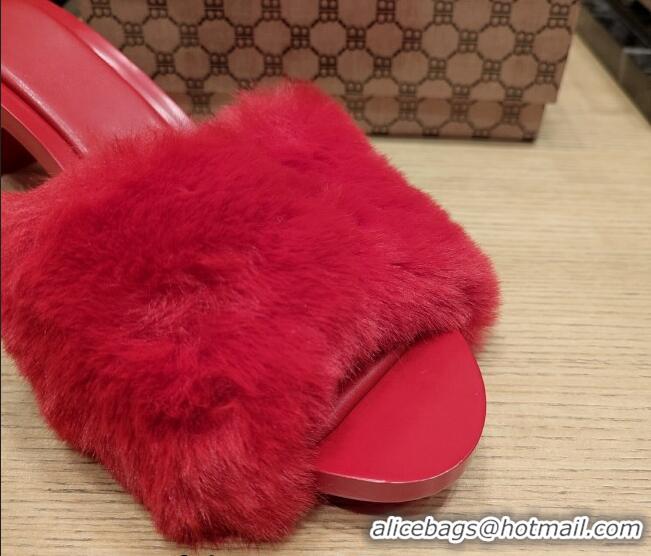 Cheap Price Balenciaga Furry Heel Slide Sandals 6.5cm Red 619014