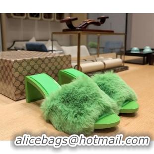 Unique Discount Balenciaga Furry Heel Slide Sandals 6.5cm Green 619015