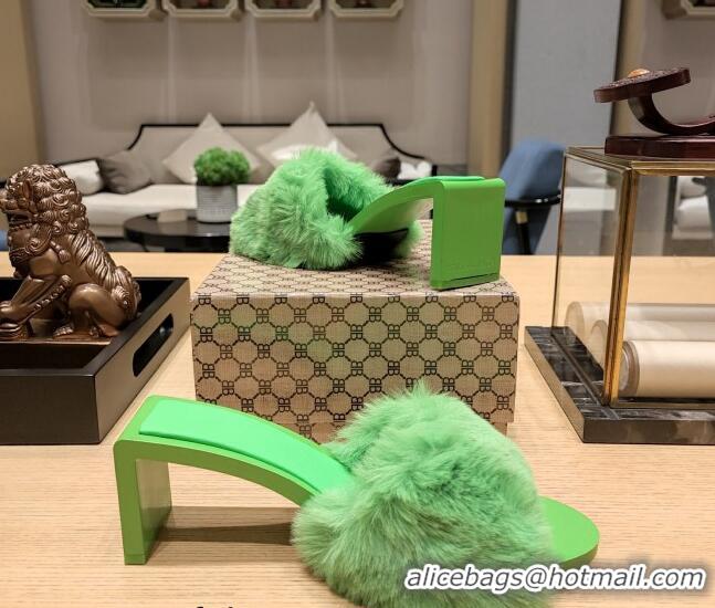 Unique Discount Balenciaga Furry Heel Slide Sandals 6.5cm Green 619015