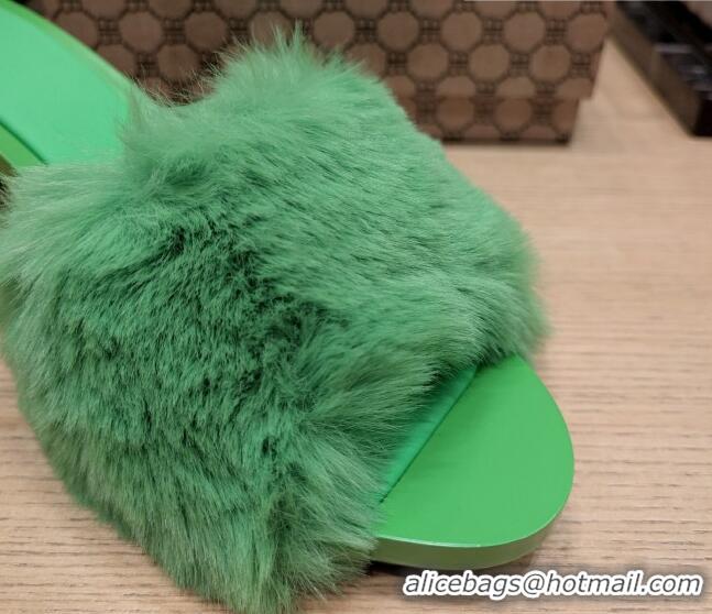 Unique Discount Balenciaga Furry Heel Slide Sandals 6.5cm Green 619015