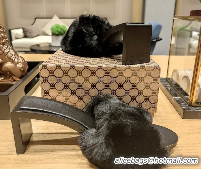 Best Price Balenciaga Furry Heel Slide Sandals 6.5cm Black 619017