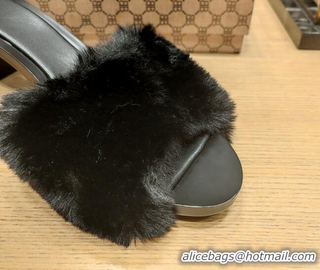 Best Price Balenciaga Furry Heel Slide Sandals 6.5cm Black 619017