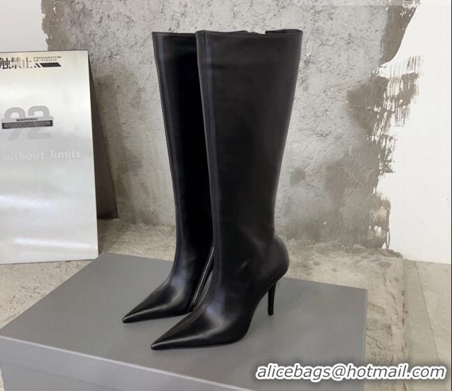 Good Taste Balenciaga Knife Calfskin High Boots 10cm Black BE0814 814083