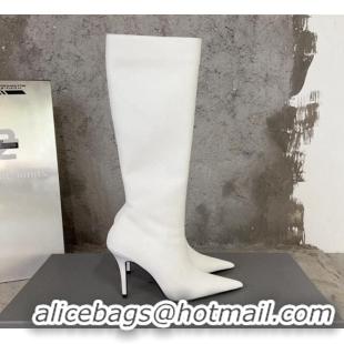 Super Quality Balenciaga Knife Calfskin High Boots 10cm White BE0814 814084