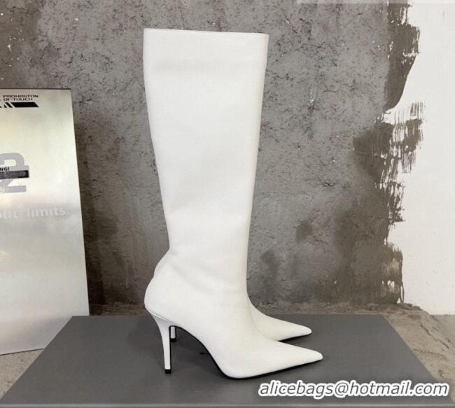 Super Quality Balenciaga Knife Calfskin High Boots 10cm White BE0814 814084