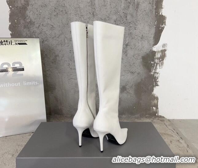 Super Quality Balenciaga Knife Calfskin High Boots 10cm White BE0814 814084