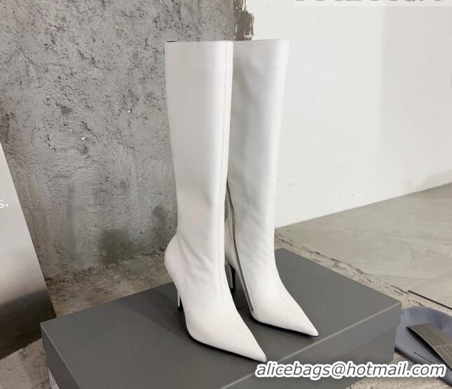 Super Quality Balenciaga Knife Calfskin High Boots 10cm White BE0814 814084