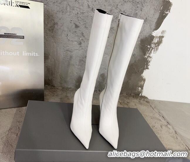 Super Quality Balenciaga Knife Calfskin High Boots 10cm White BE0814 814084