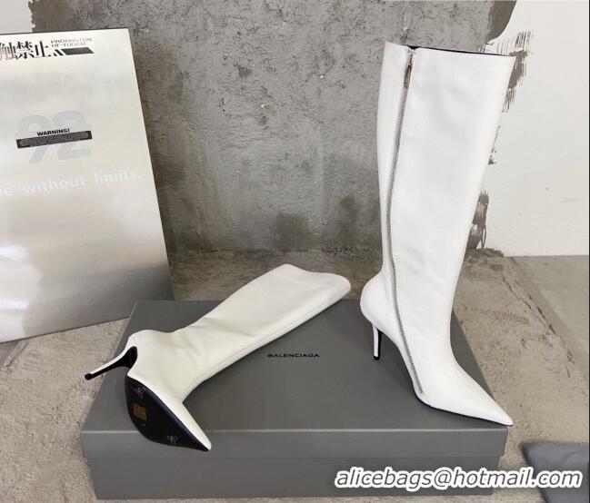 Super Quality Balenciaga Knife Calfskin High Boots 10cm White BE0814 814084