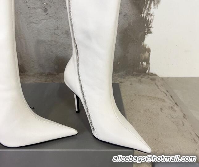 Super Quality Balenciaga Knife Calfskin High Boots 10cm White BE0814 814084