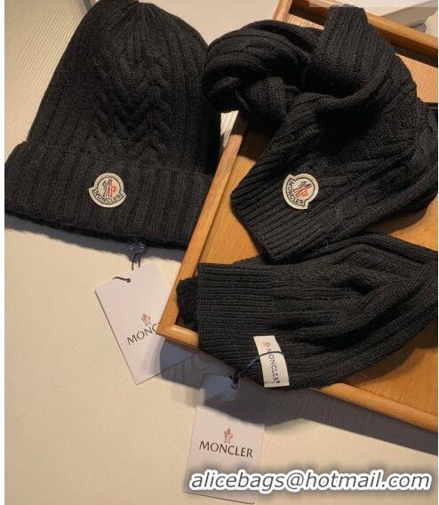 Low Cost Moncler Knit Hat and Scarf Set M0923 Black 2022