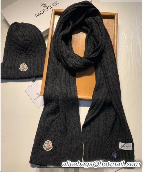 Low Cost Moncler Knit Hat and Scarf Set M0923 Black 2022