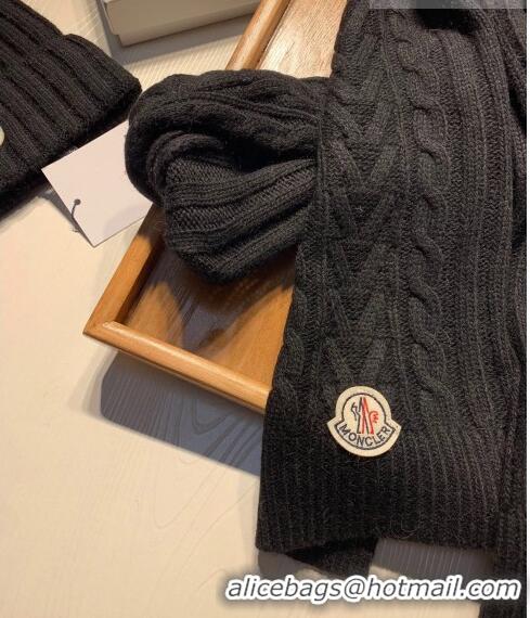 Low Cost Moncler Knit Hat and Scarf Set M0923 Black 2022