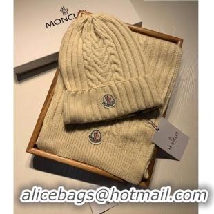 Inexpensive Moncler Knit Hat and Scarf Set M0923 Beige 2022