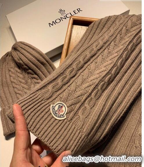 Best Price Moncler Knit Hat and Scarf Set M0923 Khaki 2022