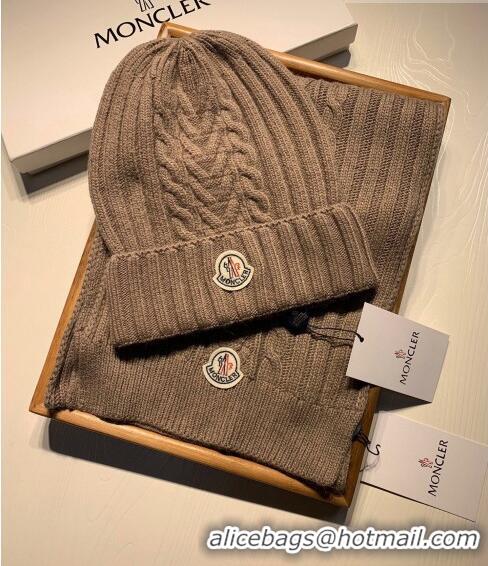 Best Price Moncler Knit Hat and Scarf Set M0923 Khaki 2022