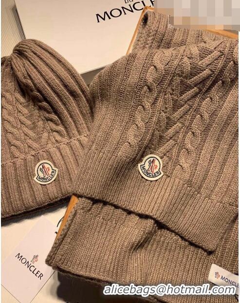 Best Price Moncler Knit Hat and Scarf Set M0923 Khaki 2022