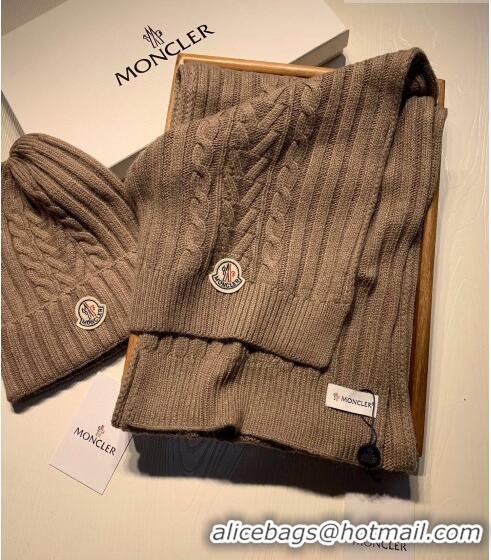 Best Price Moncler Knit Hat and Scarf Set M0923 Khaki 2022