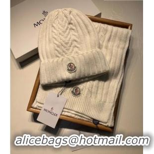 Top Quality Moncler Knit Hat and Scarf Set M0923 White 2022