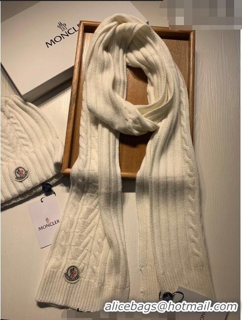 Top Quality Moncler Knit Hat and Scarf Set M0923 White 2022