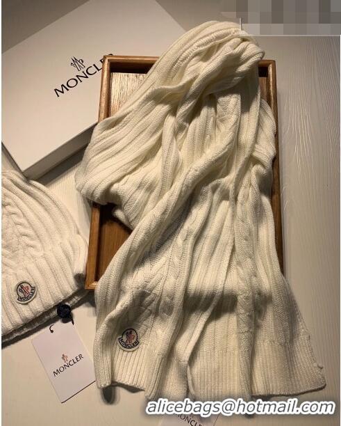 Top Quality Moncler Knit Hat and Scarf Set M0923 White 2022