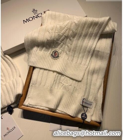 Top Quality Moncler Knit Hat and Scarf Set M0923 White 2022