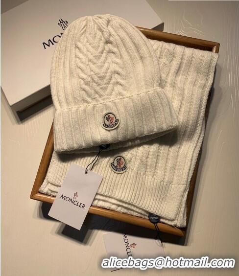 Top Quality Moncler Knit Hat and Scarf Set M0923 White 2022