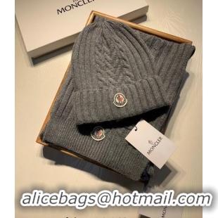 Good Product Moncler Knit Hat and Scarf Set M0923 Dark Grey 2022