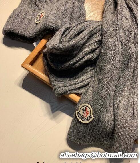 Good Product Moncler Knit Hat and Scarf Set M0923 Dark Grey 2022