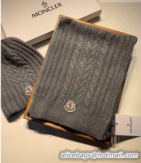 Good Product Moncler Knit Hat and Scarf Set M0923 Dark Grey 2022