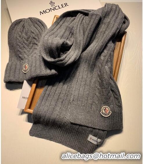 Good Product Moncler Knit Hat and Scarf Set M0923 Dark Grey 2022