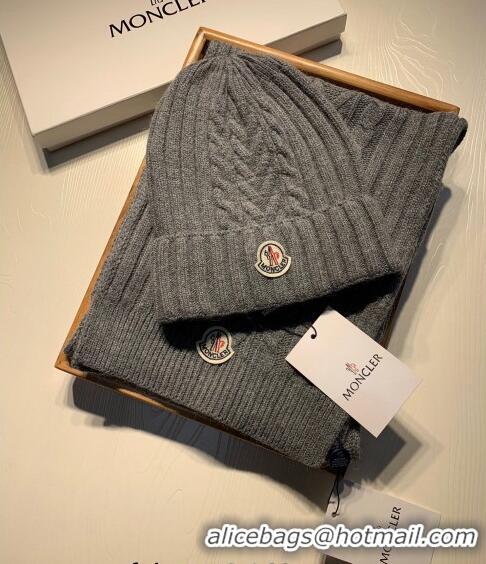 Good Product Moncler Knit Hat and Scarf Set M0923 Dark Grey 2022