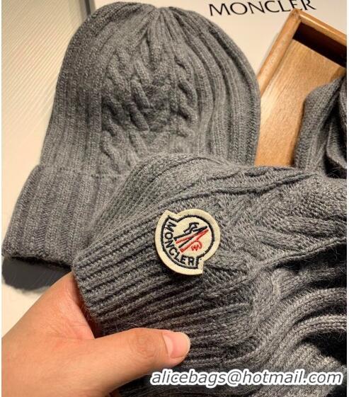 Good Product Moncler Knit Hat and Scarf Set M0923 Dark Grey 2022