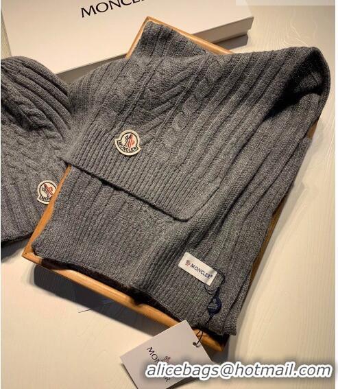 Good Product Moncler Knit Hat and Scarf Set M0923 Dark Grey 2022