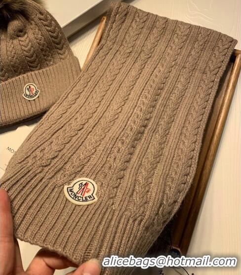 Cheap Design Moncler Wool Knit Hat and Scarf Set M092373 Khaki 2022