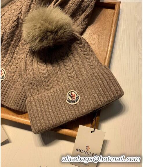 Cheap Design Moncler Wool Knit Hat and Scarf Set M092373 Khaki 2022