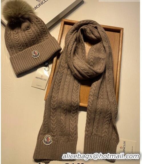 Cheap Design Moncler Wool Knit Hat and Scarf Set M092373 Khaki 2022