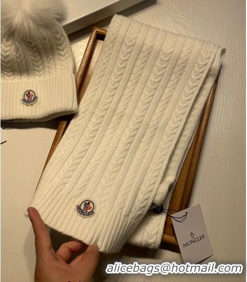 Famous Brand Moncler Wool Knit Hat and Scarf Set M092373 White 2022