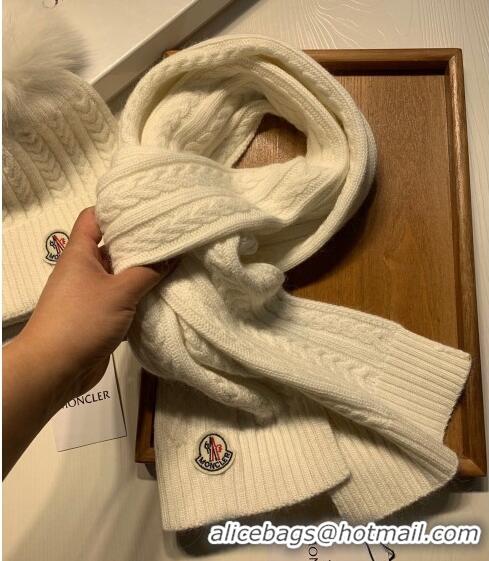 Famous Brand Moncler Wool Knit Hat and Scarf Set M092373 White 2022