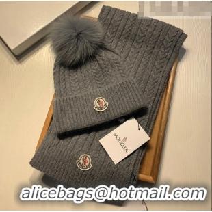 Good Taste Moncler Wool Knit Hat and Scarf Set M092373 Grey 2022