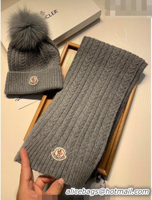 Good Taste Moncler Wool Knit Hat and Scarf Set M092373 Grey 2022