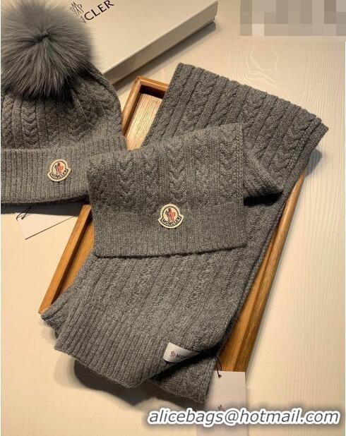 Good Taste Moncler Wool Knit Hat and Scarf Set M092373 Grey 2022